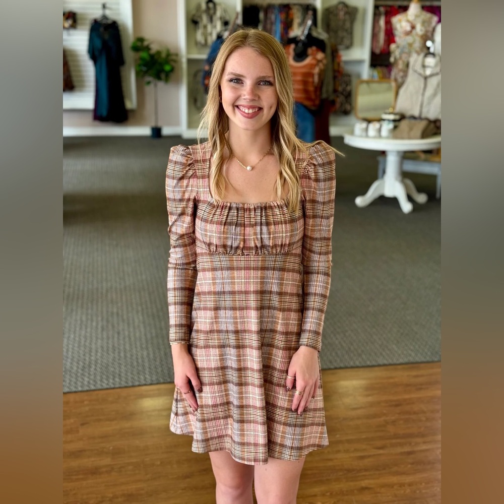 Smith & Quinn Juliet Puff Sleeve Mini Dress in Prep School Plaid Sz XS